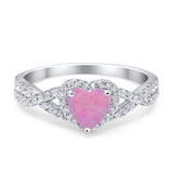 Heart Promise Ring Infinity Shank Lab Created Pink Opal 925 Sterling Silver
