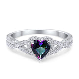 Heart Promise Ring Infinity Shank Simulated Rainbow CZ 925 Sterling Silver