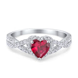 Heart Promise Ring Infinity Shank Simulated Ruby CZ 925 Sterling Silver