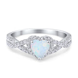 Heart Promise Ring Infinity Shank Lab White Opal 925 Sterling Silver