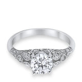 Vintage Style Engagement Ring Round Simulated Cubic Zirconia 925 Sterling Silver