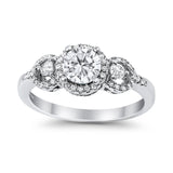 Halo Wedding Ring Round Simulated Cubic Zirconia 925 Sterling Silver