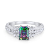 Vintage Engagement Ring Simulated Rainbow CZ 925 Sterling Silver