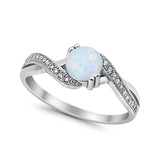 Crisscross Wedding Ring Round Lab Created White Opal 925 Sterling Silver