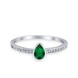Accent Teardrop Wedding Ring Simulated Green Emerald CZ 925 Sterling Silver