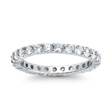 Stackable Full Eternity Wedding Simulated CZ Band Ring Round  925 Sterling Silver