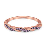 Half Eternity Infinity Twisted Band Rings Rose Tone, Simulated Pink CZ 925 Sterling Silver