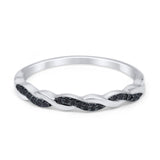 Half Eternity Infinity Twisted Band Rings Simulated Black CZ 925 Sterling Silver