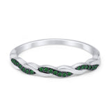 Half Eternity Infinity Twisted Band Rings Simulated Green Emerald CZ 925 Sterling Silver