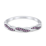 Half Eternity Infinity Twisted Band Rings Simulated Pink CZ 925 Sterling Silver