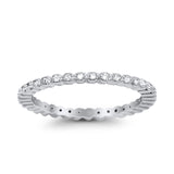 Full Eternity Stackable Wedding Ring Pave Simulated CZ 925 Sterling Silver