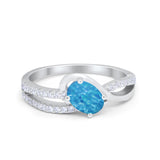 Accent Fashion Wedding Ring Oval Lab Created Blue Opal 925 Sterling Silver
