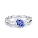 Accent Fashion Wedding Ring Oval Simulated Tanzanite CZ 925 Sterling Silver