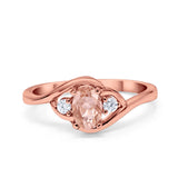 Wedding Ring Oval Cut Rose Tone, Simulated Morganite CZ 925 Sterling Silver