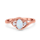 Wedding Ring Oval Rose Tone, Lab Created White Opal 925 Sterling Silver
