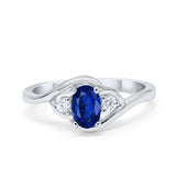 Oval Wedding Ring Simulated Blue Sapphire CZ 925 Sterling Silver