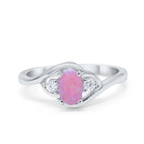 Wedding Ring Oval Cut Lab Created Pink Opal 925 Sterling Silver