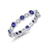 Full Eternity Wedding Ring Simulated Blue Sapphire CZ 925 Sterling Silver