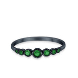 Half Eternity Petite Dainty Wedding Band Ring Black Tone,  Simulated Green Emerald CZ 925 Sterling Silver