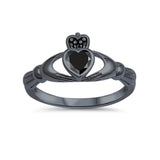 Irish Claddagh Heart Promise Ring Black Tone, Simulated Black CZ 925 Sterling Silver