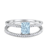 Solitaire Wedding Piece Ring Radiant Cut Simulated Aquamarine CZ 925 Sterling Silver