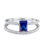 Solitaire Wedding Piece Ring Radiant Cut Simulated Blue Sapphire CZ 925 Sterling Silver