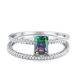 Solitaire Wedding Piece Ring Radiant Cut Simulated Rainbow CZ 925 Sterling Silver