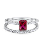 Solitaire Wedding Piece Ring Radiant Cut Simulated Ruby Cubic Zirconia 925 Sterling Silver