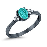 Oval Cut Wedding Ring Black Tone, Simulated Paraiba Tourmaline CZ 925 Sterling Silver