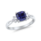 Cushion Wedding Ring Simulated Blue Sapphire CZ 925 Sterling Silver