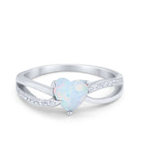 Engagement Heart Promise Ring Lab Created White Opal 925 Sterling Silver