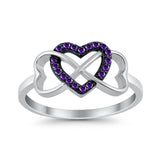 Infinity Heart Promise Eternity Ring Simulated Amethyst CZ 925 Sterling Silver