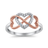 Infinity Heart Promise Eternity Ring Rose Tone Heart Simulated CZ 925 Sterling Silver