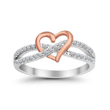 Heart Promise Engagement Eternity Ring Rose Tone Heart Simulated CZ 925 Sterling Silver