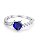 Heart Promise Ring Round Simulated Blue Sapphire CZ 925 Sterling Silver