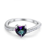 Heart Promise Ring Round Simulated Rainbow CZ 925 Sterling Silver