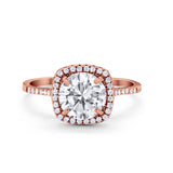 Halo Wedding Engagement Ring Round Rose Tone, Simulated CZ 925 Sterling Silver