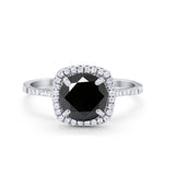 Halo Wedding Engagement Ring Round Simulated Black CZ 925 Sterling Silver