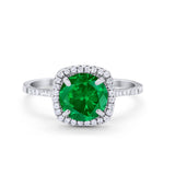 Halo Wedding Engagement Ring Round Simulated Green Emerald CZ 925 Sterling Silver