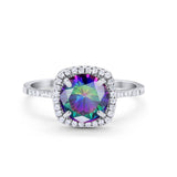 Halo Wedding Engagement Ring Round Simulated Rainbow CZ 925 Sterling Silver