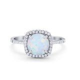 Halo Wedding Engagement Ring Round Lab Created White Opal 925 Sterling Silver