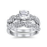 Art Deco Bridal Set Two Piece Braided Ring Simulated CZ 925 Sterling Silver