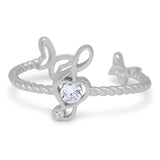 Music Note and Butterfly Ring Round Simulated Cubic Zirconia 925 Sterling Silver