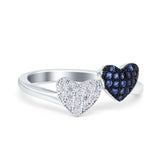 Two Heart Eternity Stackable Wedding Ring Simulated CZ & Blue Sapphire CZ 925 Sterling Silver