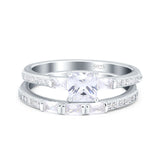 Wedding Bridal Piece Ring Princess Cut Baguette Simulated Cubic Zirconia 925 Sterling Silver