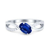 Oval Engagement Ring Simulated Blue Sapphire CZ 925 Sterling Silver