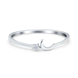 Moon and Star Ring Round Shape Simulated Cubic Zirconia 925 Sterling Silver