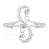 Swirl Filigree Design Ring Round Simulated Cubic Zirconia 925 Sterling Silver (17mm)