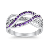 Weave Knot Ring Crisscross Crossover Simulated Amethyst Round CZ 925 Sterling Silver