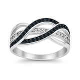 Weave Knot Ring Crisscross Crossover Simulated Round Black CZ 925 Sterling Silver